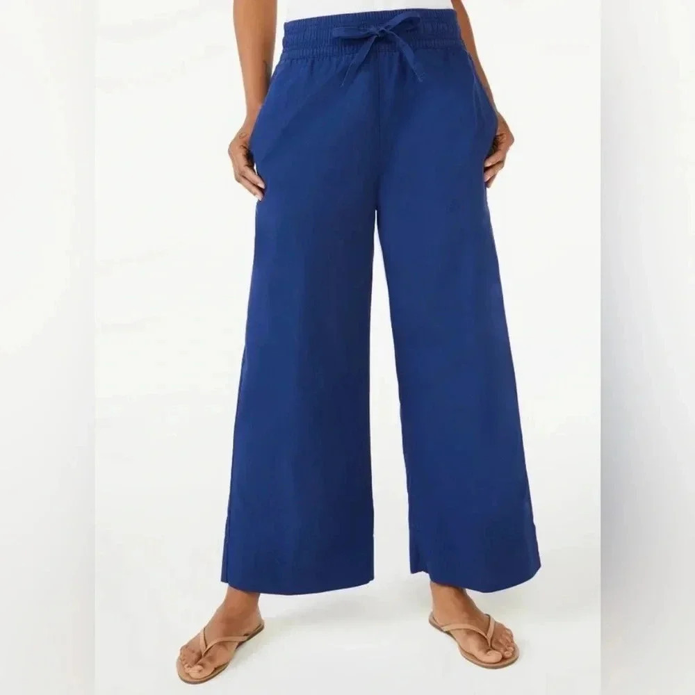 ❤️Free Assembly NWT Womens Pull-On Wide Leg Crop Pants Blue size small